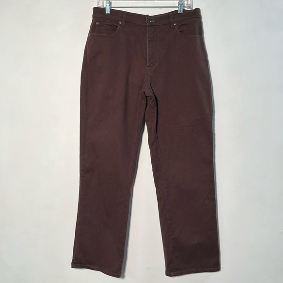 LEE Relaxed Fit At The Waist 5 Pocket Cotton Straight Leg Brown Denim Pant SZ 14 - Picture 1 of 14